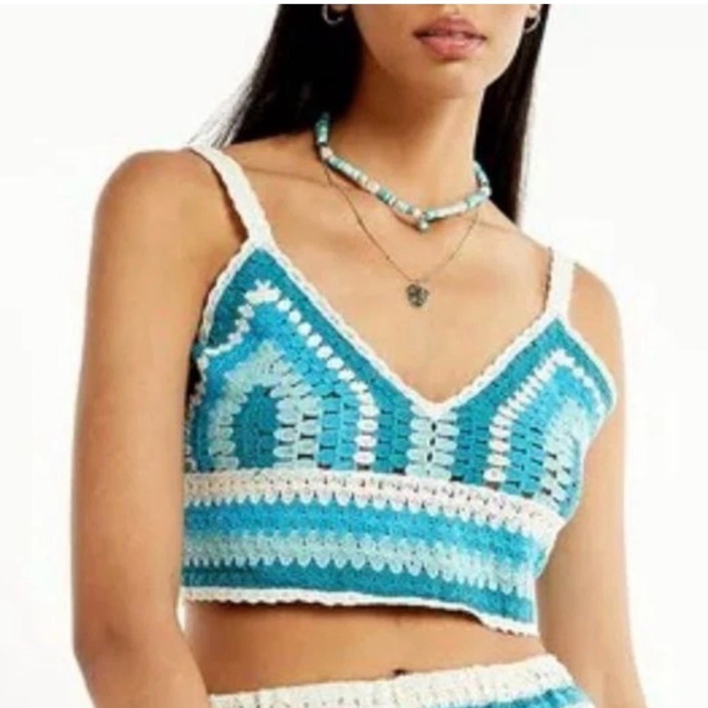 Rebellion Again Blue crochet bralette boho cropped size: L
